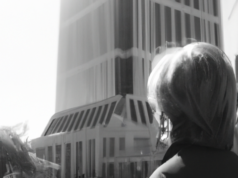 Madeline Gabriel looking at one of her famous buildings