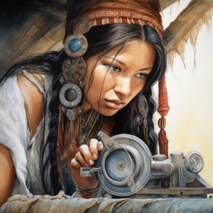 An artist's depiction of Sahalie with a microscope