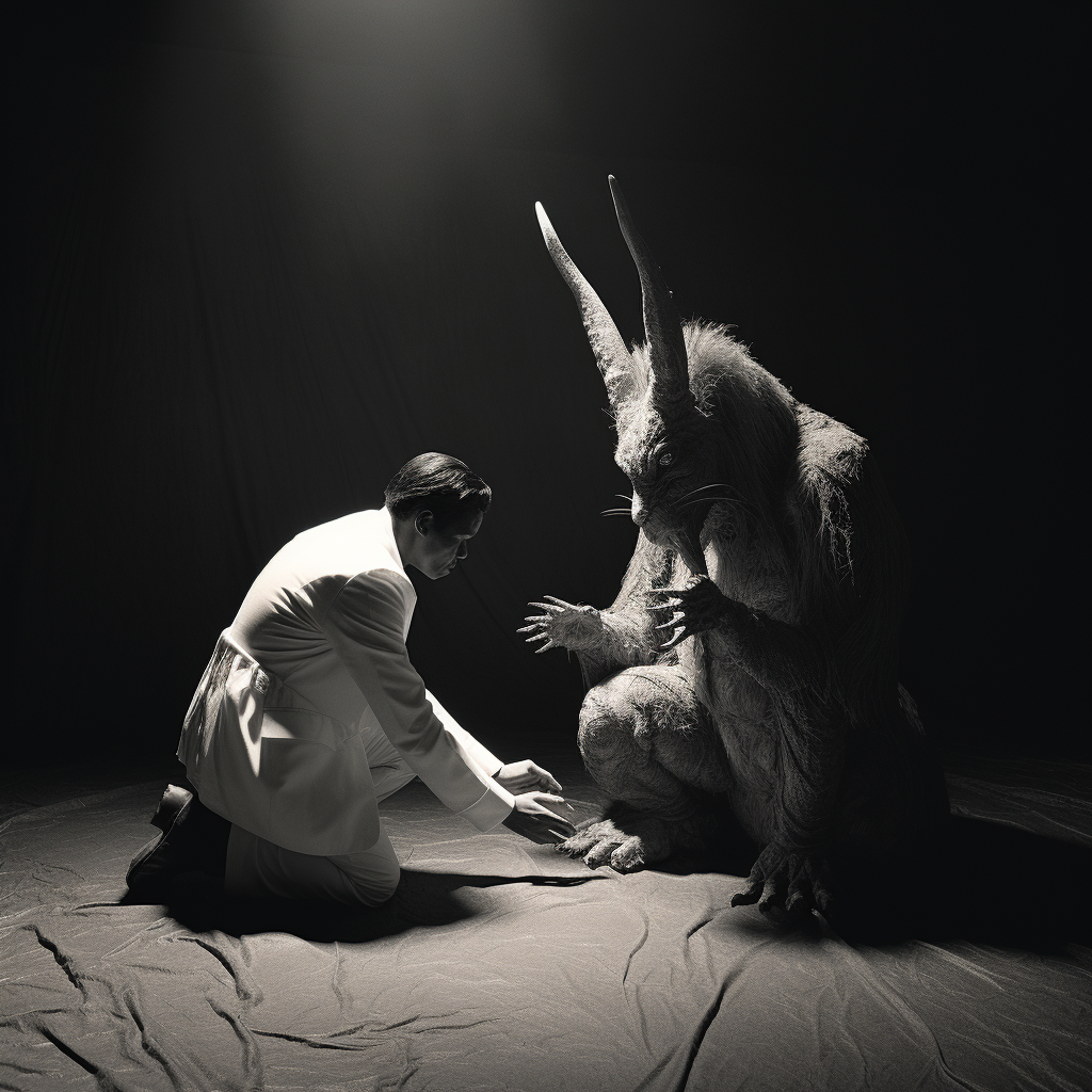 The Old Johnson Place Photo, supposedly depicting The Black Rabbit receiving worship from one of his human servants.