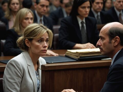 River Murmur River Murmur at the defendant’s table in court, surrounded by legal counsel and observers.