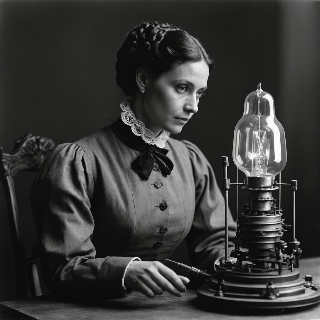 Portrait of Alessa d’Poitiers building a Lessa Light at a wooden table.