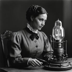 Portrait of Alessa d’Poitiers building a Lessa Light at a wooden table.